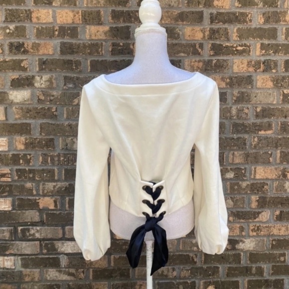 Anthropologie Maeve Ivory Bubble Long Sleeve Shirt Size Small Lace Up Back. - Picture 4 of 5